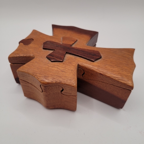 Accents Vintage Wooden Cross Puzzle Trinket Keepsake Box Costa Rica